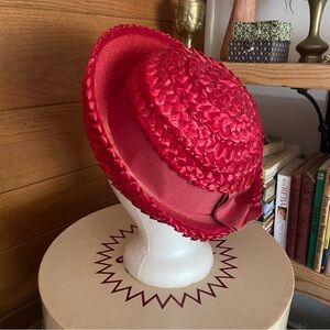 Vintage 60s red straw hat